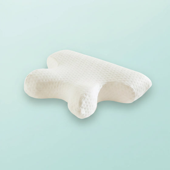 Poduszka CPAP do snu z maską i aparatem, na miętowym tle